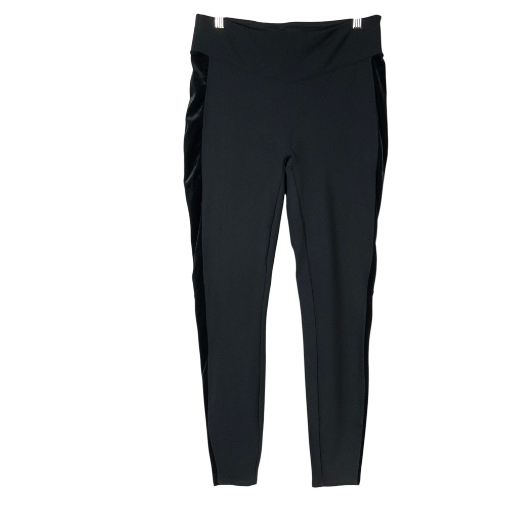 Spanx Black Velvet Side Stripe Leggings L Pull On High Rise Skinny Tapered Leg